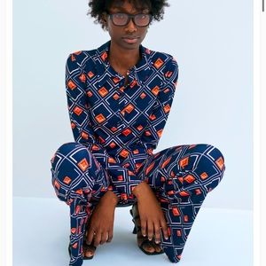 Zara 2 Piece Multicolored Printed Top & Flared Leg Trouser Co Ord Set Size S